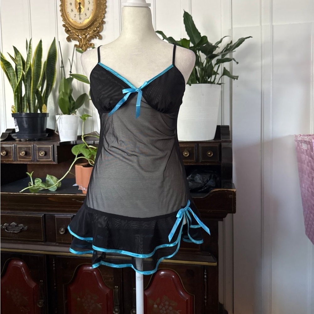 Black and Blue Sheer Babydoll
